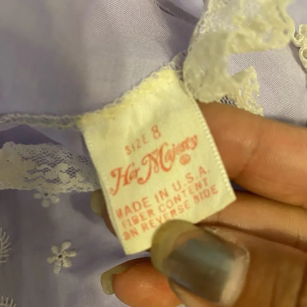 Girl's Vintage 70s USA Made Her Majesty Dress Purple LaceTrim Nightgown Size 7/8